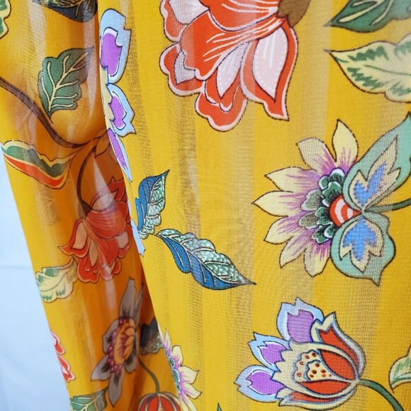 NANETTE LEPORE SZ XS Floral Yellow V-Neck Gathered Peasant Top - Picture 8 of 10